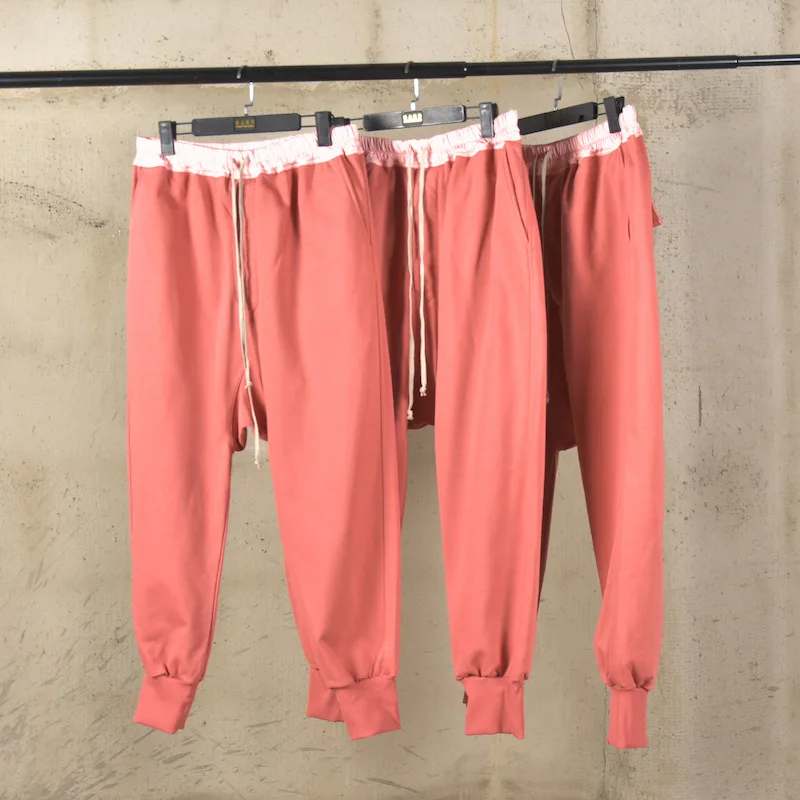 Dark RO Pure Cotton Pant Men's Spring and Autumn Elastic Waist Harem Leg Tied Casual Pants Thick Loop Women's Pants