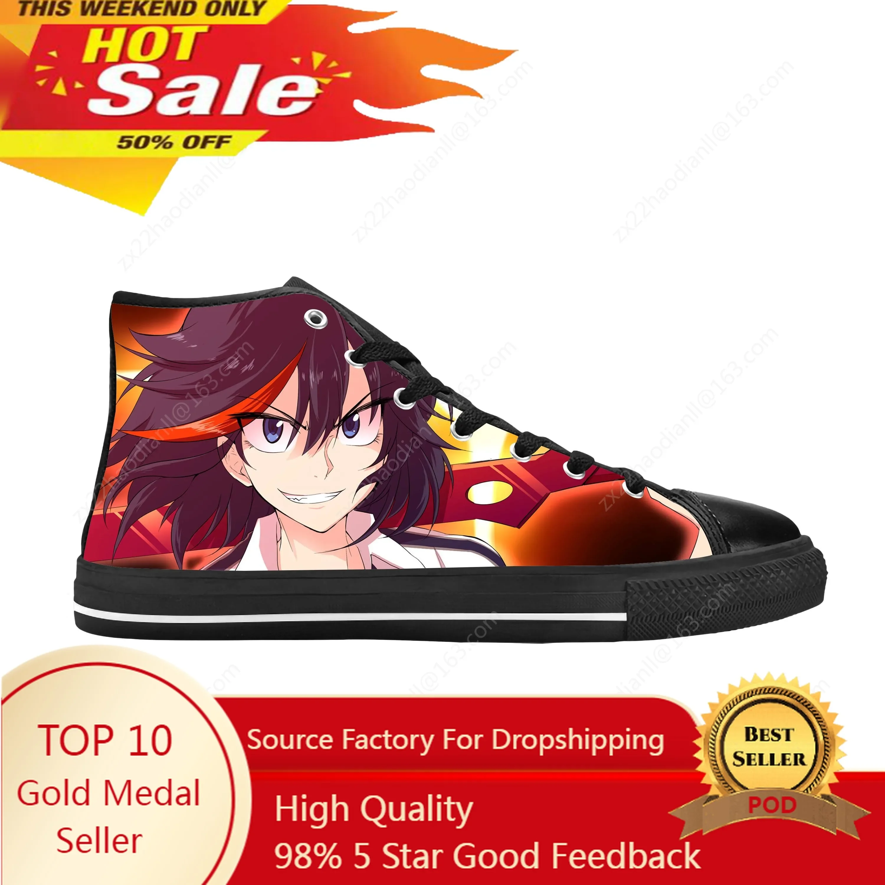 

Hot Japanese Anime Manga KILL la KILL Matoi Ryuko Casual Cloth Shoes High Top Comfortable Breathable 3D Print Men Women Sneakers