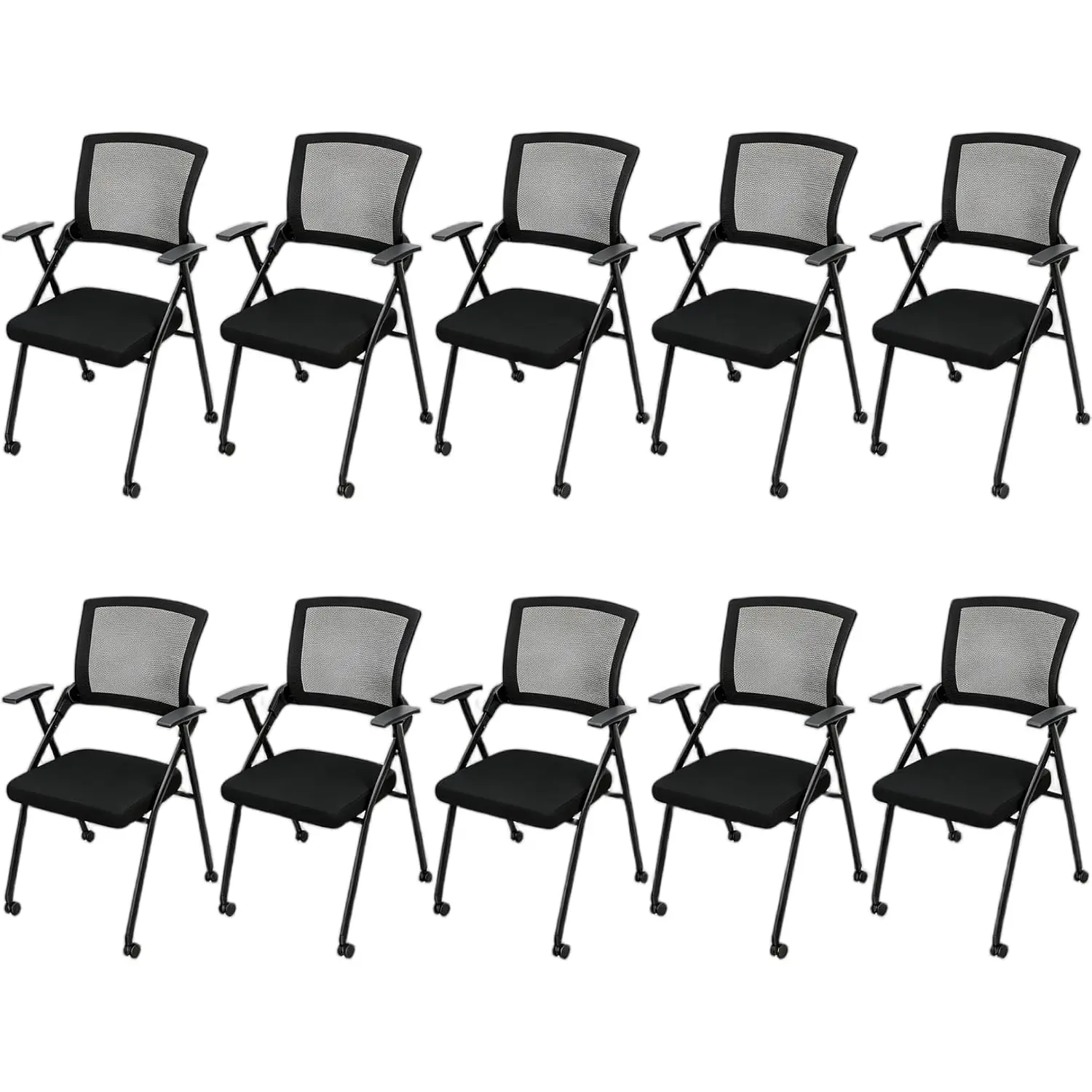 10 Pack Foldable Office Chair Stackable Mesh Ergonomic with Arms Wheels