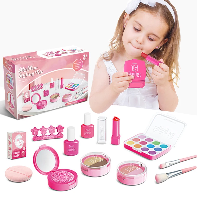 1 Set Girl Makeup Props Children's Pretend Play Simulation Cosmetics Toy Kit With Eyeshadow Palette And Lipstick Applicator