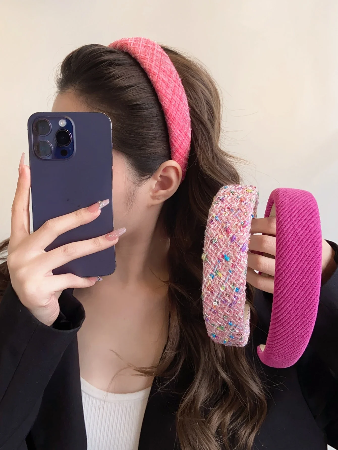 

Набор из 6 модных розовых повязок на голову в корейском стиле, бархатные твидовые обручи для волос, женские аксессуары