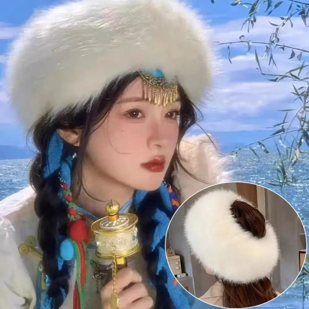 Mode namaakbont namaakbont hoofdband wollen hoed Koreaanse stijl lege top bontmuts All-match dikker warm bont Headwrap Outdoor