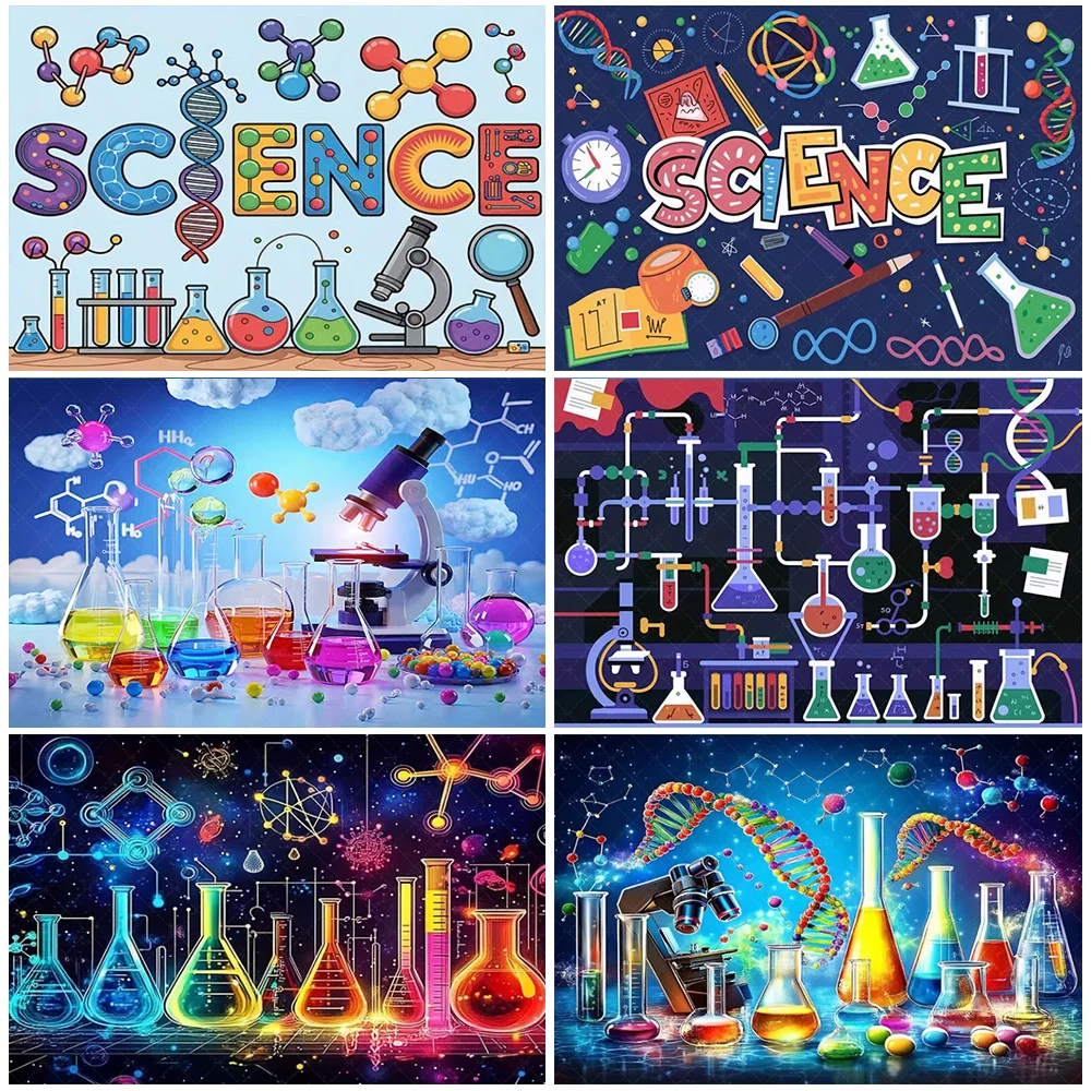

Cartoon Chemical Crazy Science Fun Background Birthday Party Decorations Scientist Physics Experiment Baby Shower Supplies Gifts