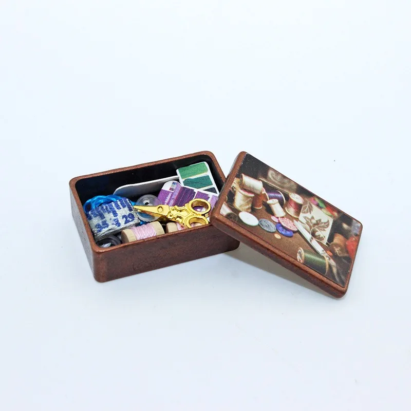 Mini Sewing Needle Thread Box Simulation Model Dollhouse Accessories Cute Prop for Doll House Life Scene Building Decoration