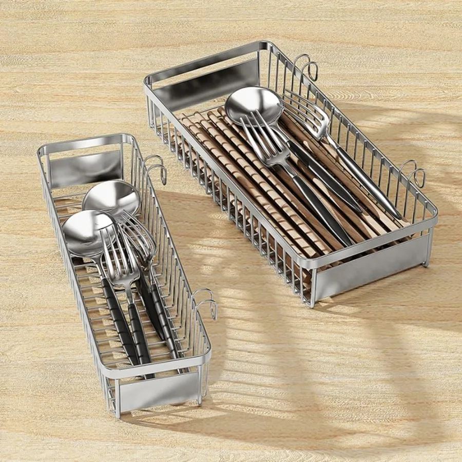 Prateleiras de prato 304 suporte de utensílio de aço inoxidável suporte de cesta de secagem de utensílio com ganchos à prova de ferrugem