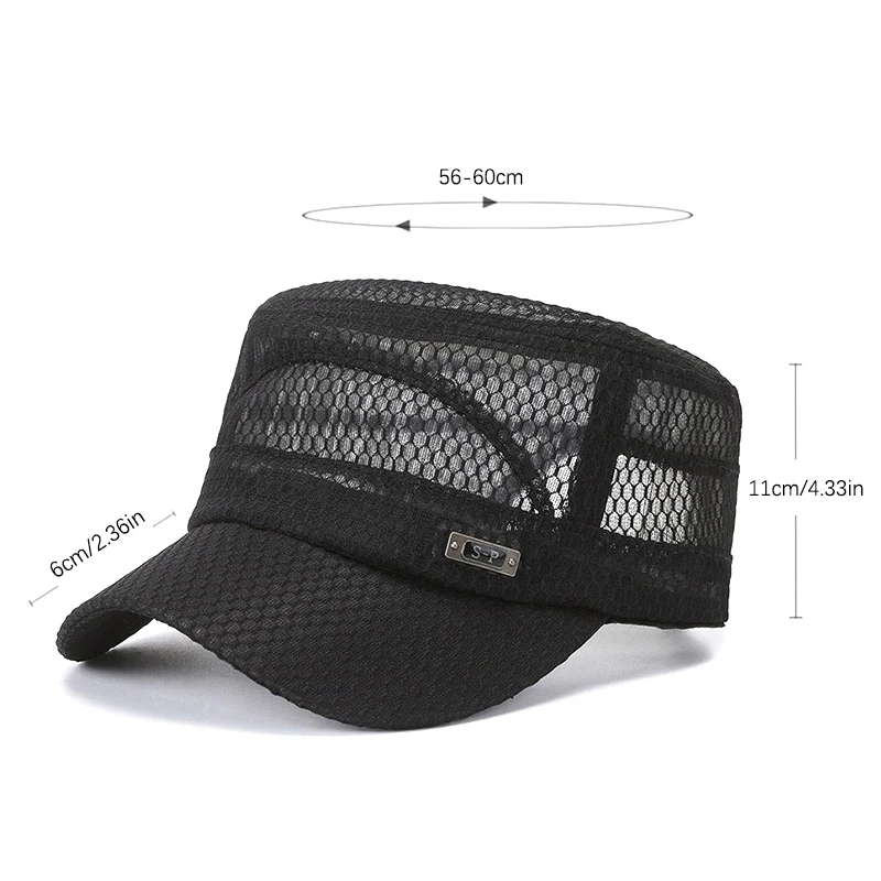 Chapeau de soleil de l'armée à dessus plat en maille vintage pour hommes et femmes, casquettes Snapback, casquette à visière de cyclisme en plein air, casquette de protection solaire de sport décontractée, été