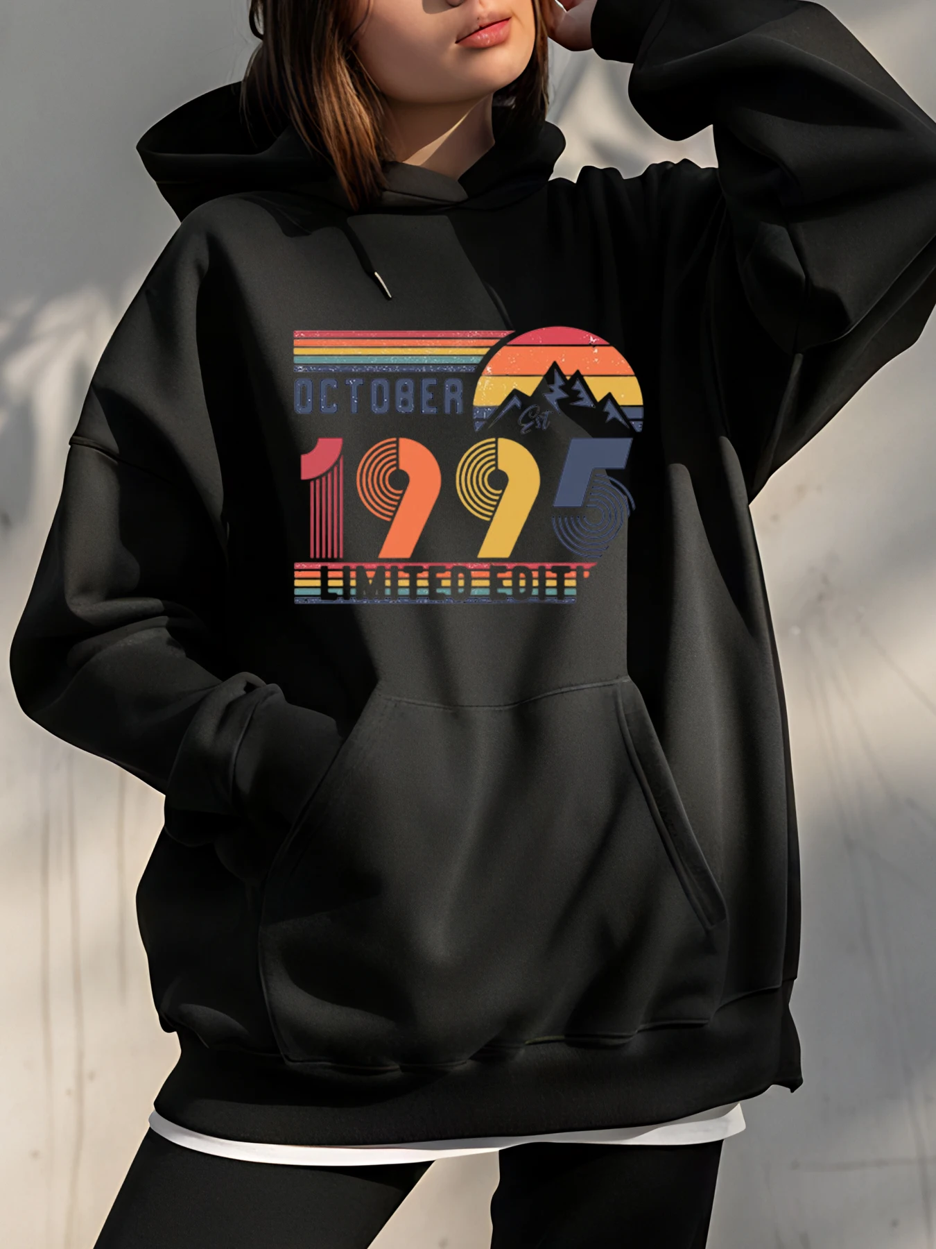 

Черная толстовка с капюшоном в октябре 1995, винтажная повседневная уличная толстовка унисекс с принтом в стиле ретро для мужчин и женщин