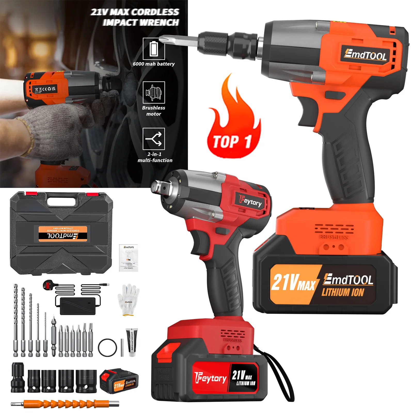 DayPlus Cordless Impact Wrench, 1/2 inch Brushless Impact Gun 550Nm, High Torque Impact Wrench with 4 Socket Sets & Battery