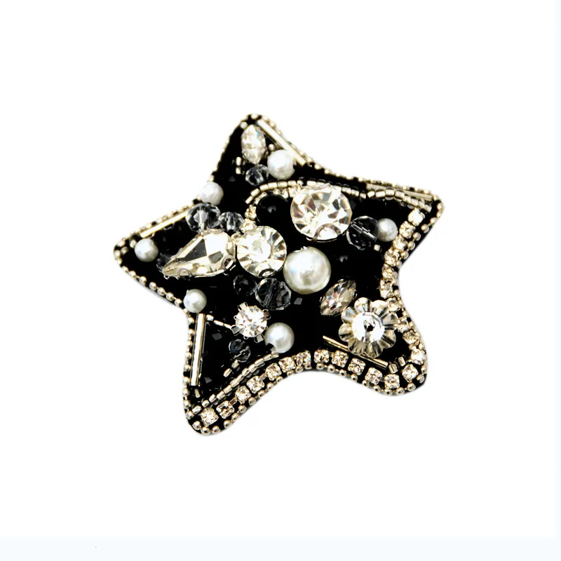 1 pz bianco nero stella strass perline spilla Patch Applique cucire su Patch moda abbigliamento decorazione Patch