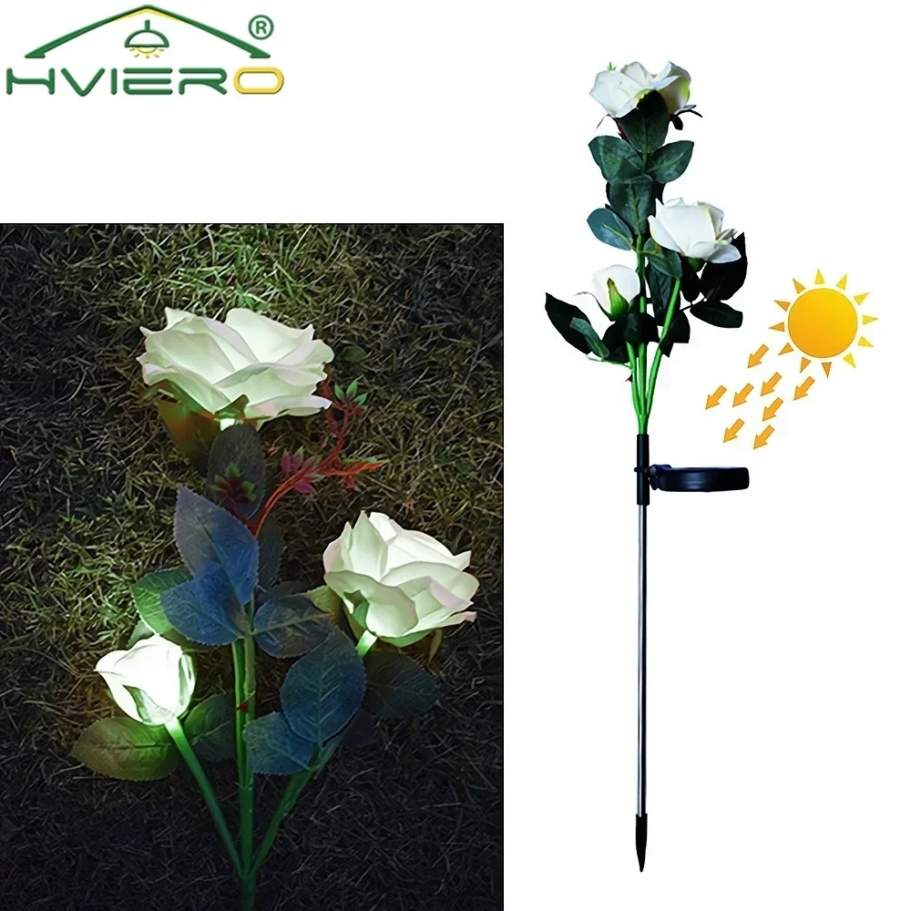 

Solar LED 3 Head Rose Flower Lighting IP65 Waterproof Garden Decoration Yard Lawn Path Night Lamp Landscape Home Fairy Christmas