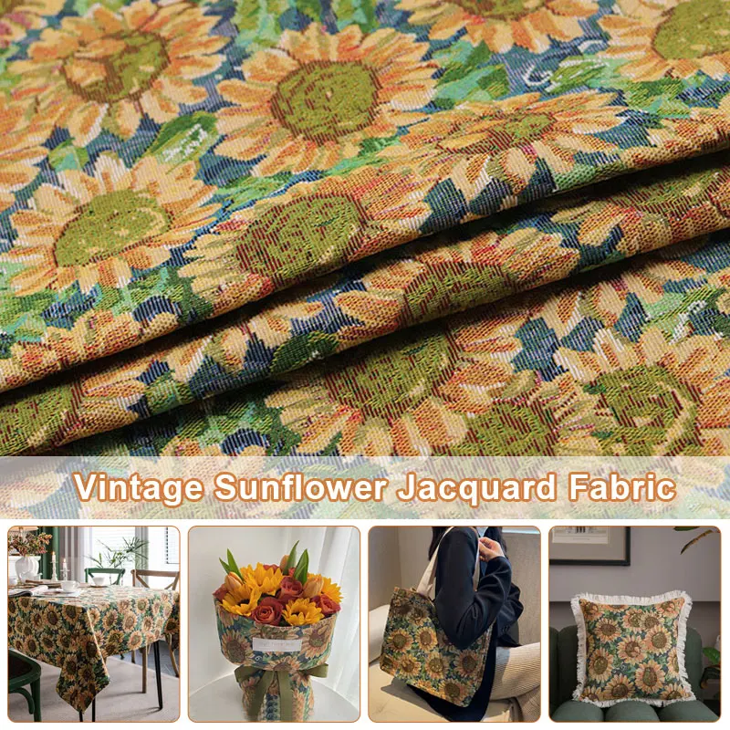 

1M Double-sided Jacquard Fabric Cotton Blend Retro Sunflower Breathable Wear-resistant Cloth for Clothing Cushion Upholstery DIY