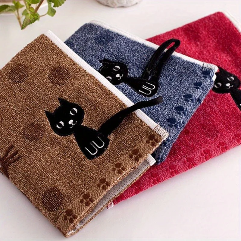 2Pcs Cute Kitten Pattern Print Cotton Soft Child Towel Household Face Towel Couple Face Towels Cotton