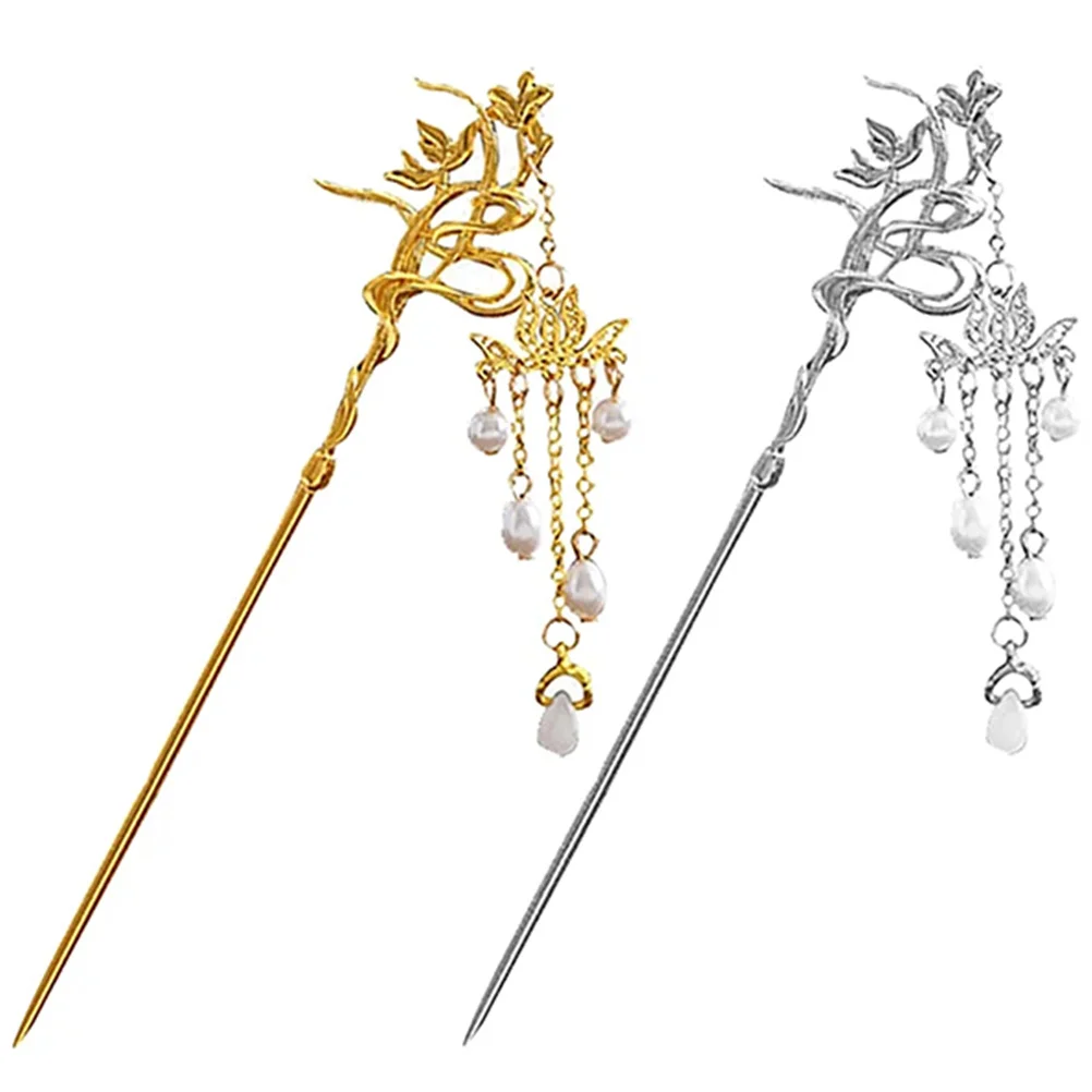 

2 Pcs Lotus Hairpin Bobby for Women Sticks Bun Holder Chopsticks Dangle Chinese Accessories Hair Retro Charm