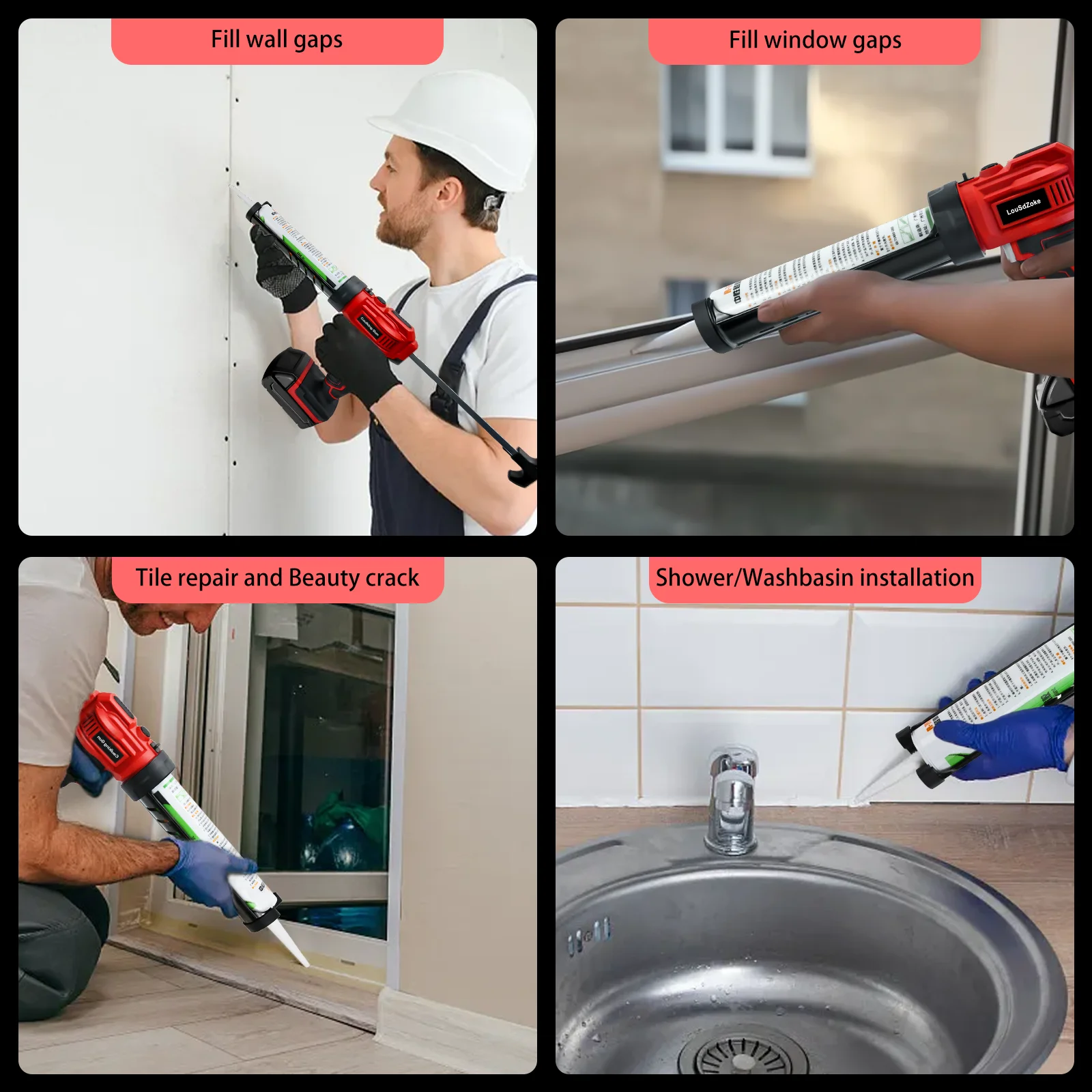 Electric Caulking Gun 10oz/300ml Cordless Caulk Gun 4 Adjustable Speeds with LED Light for Milwaukee 18V Battery (No Battery) image 6