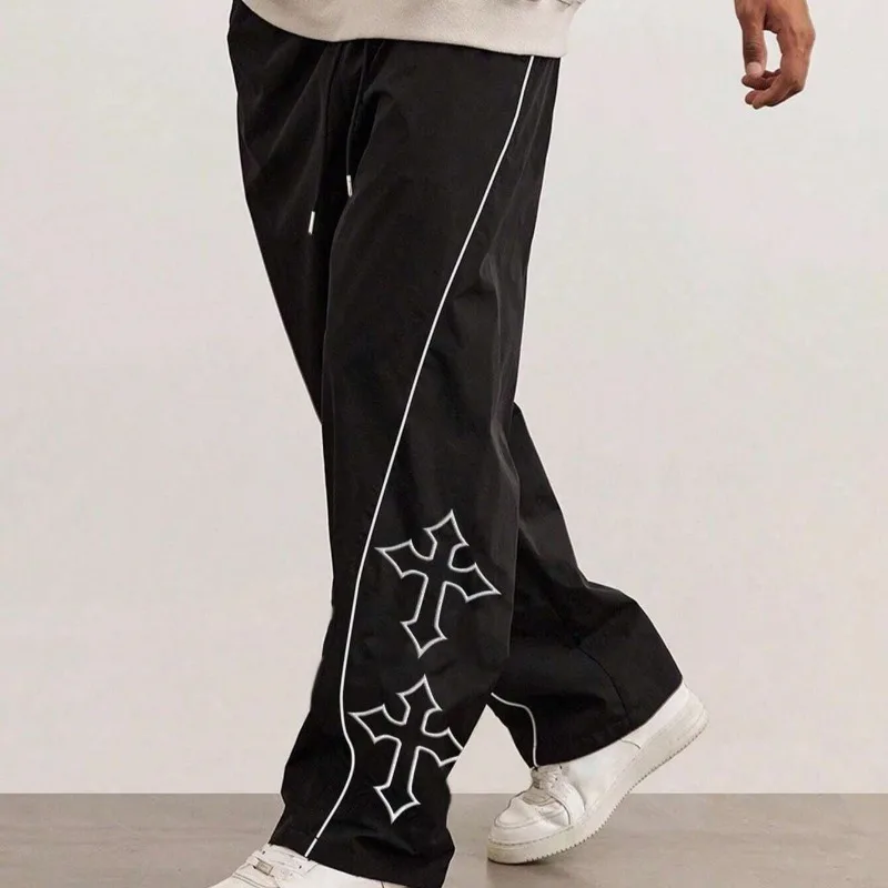 

Новые мужские брюки, повседневные спортивные брюки стандартного кроя с завязками на талии и перекрестным принтом