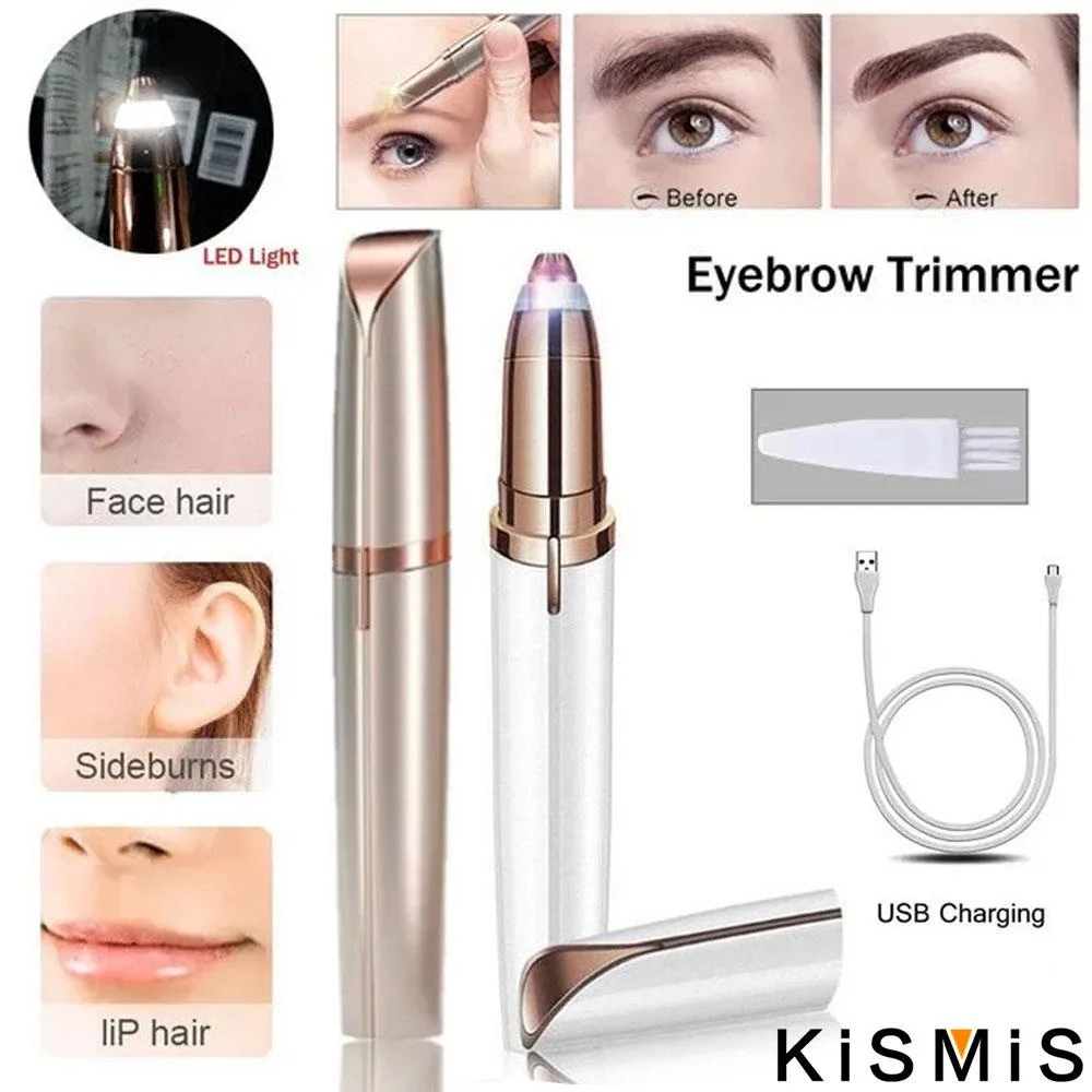 KISMIS USB Rechargeable Mini Painless Electric Eyebrow Trimmer Facial Hair Removal Shaver Epilator Pen Kit for Women