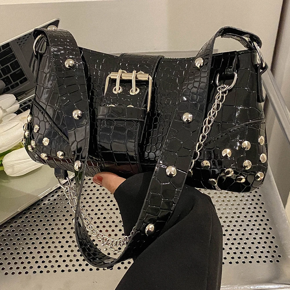 Y2K Vintage Gothic Cool Shoulder Underarm Tote Bag Ladies Sling Bags Leather Rock Girls Zip Purses Casual Bagutte Women Handbags