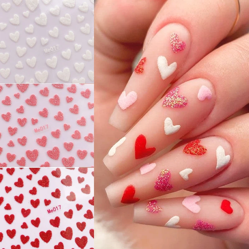 Autocollants pour ongles en forme de cœur pour la saint-valentin, décalcomanies pour Nail Art, Design 3D, curseur auto-adhésif, décorations pour pointes de manucure