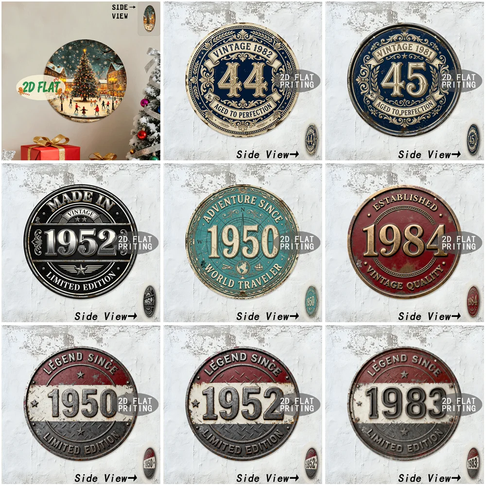Vintage Round Christmas Adventure Made In Legend Birthday Birth Year Metal Tin Sign Retro Wall Plaque Decor For Bar Garage Man