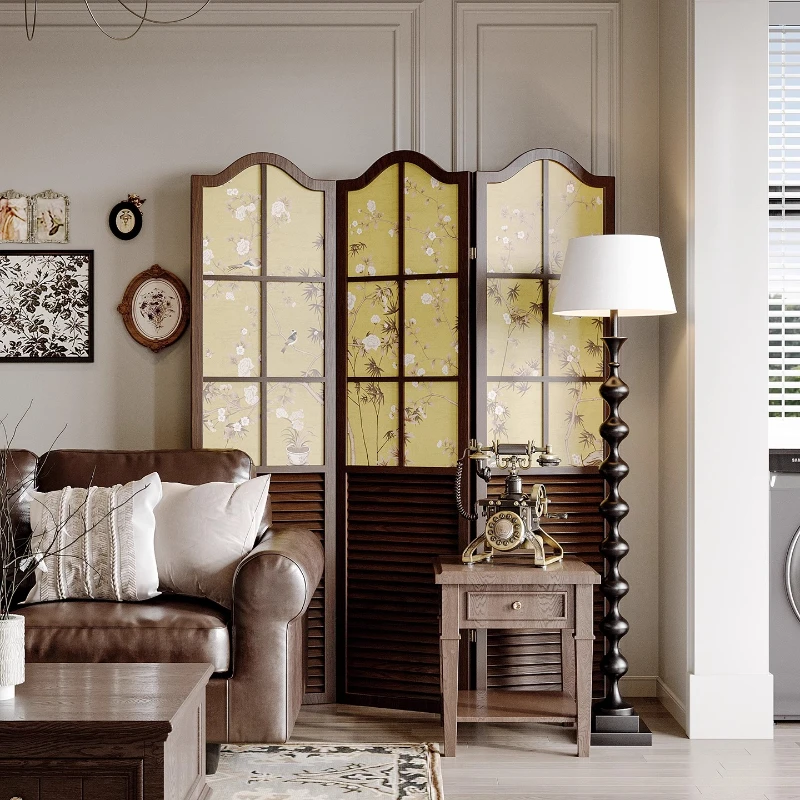 

ZYY retro solid wood screen partition living room decoration mobile blocking entrance home art folding folding folding screen