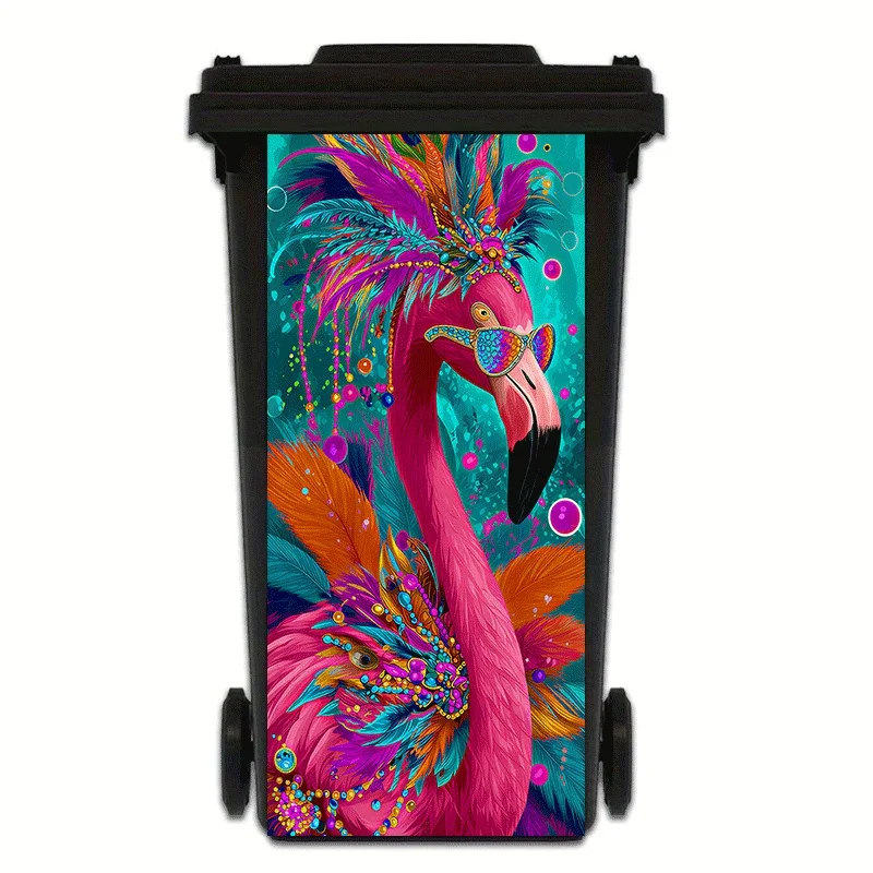 1 pieza de adhesivo decorativo colorido con diseño de flamenco para bote de basura, adhesivo decorativo creativo para el hogar, la cocina y el baño, plano en 2D