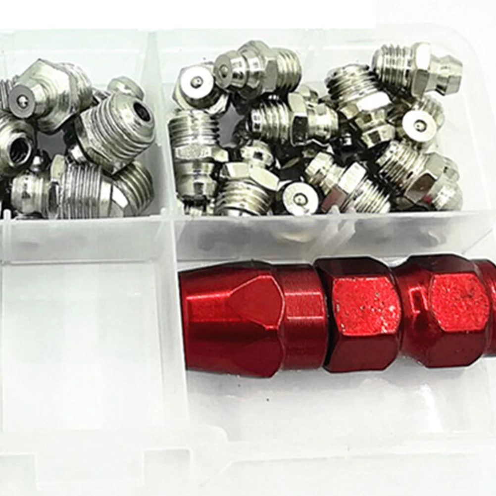 

61pcs M8 Straight Grease Fittings Kit Oil Mouth Connector For Machinery Ships Tools Flat Head Straight Head Angle Grease
