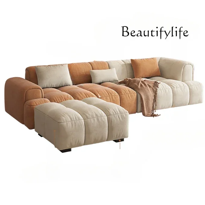 

C Sofa French cream style living room modern simple three-person concubine tofu block sofa