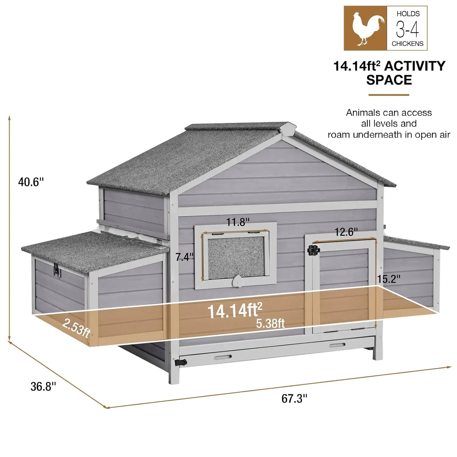 Wooden Chicken Coop Hen House Rabbit Hutch Poultry Cage with 3 Perches 2 Nesting Boxes Outdoor, Customized