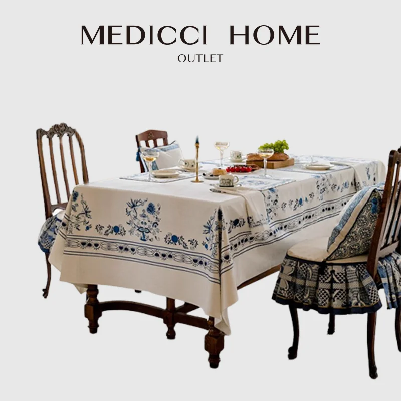 Medicci Thuis Oosterse Kunst Blauw Ui Print Tafelkleed Overlay Luxe Frans Pastoraal Banket Tafelkleed Bruiloft Dineren Decoratie