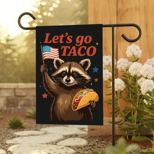 Let’s Go Taco Garden Flag Funny Raccoon Patriotic Yard Decor Outdoor Sign UUI GGX