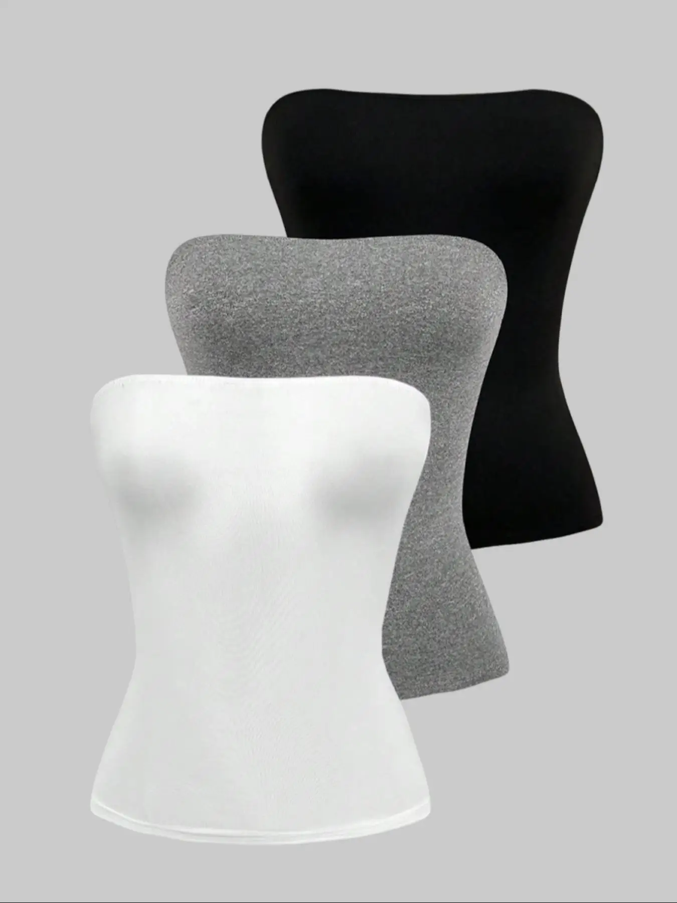 Damen 3er-Pack einfarbiges Tube-Top, lässiges, trägerloses, eng anliegendes, ärmelloses Camisole-Set