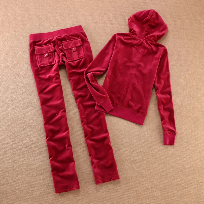 2024 Fashion Brand Velvet Tracksuit Women Spring/Fall Women's Rhinestone Sweatshirt and Pocket Pants Suit Two Piece Set