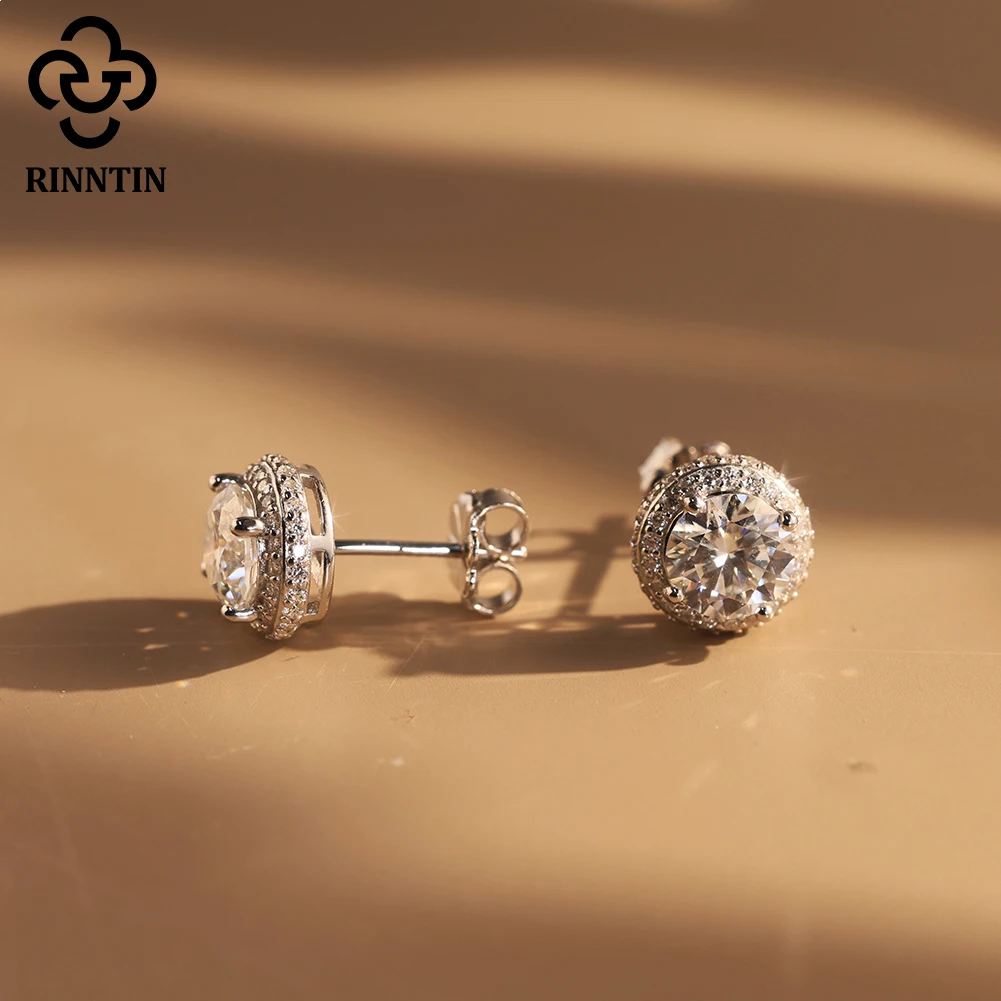 

Серьги-гвоздики Rinntin S925 из стерлингового серебра с муассанитом цвета D, изысканные серьги с муассанитом, сверкающие свадебные украшения SMOE11