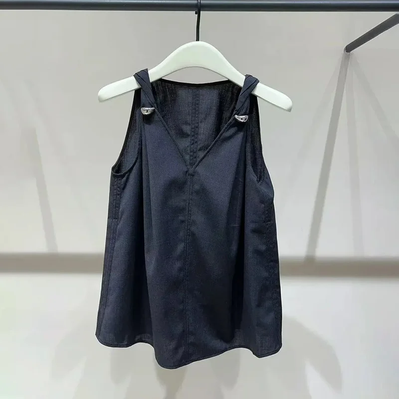 

High-End Women's Loose Knot Metal Bule Strapl Vest Autumn New Design Sensation Commute Sle Color Outerwear