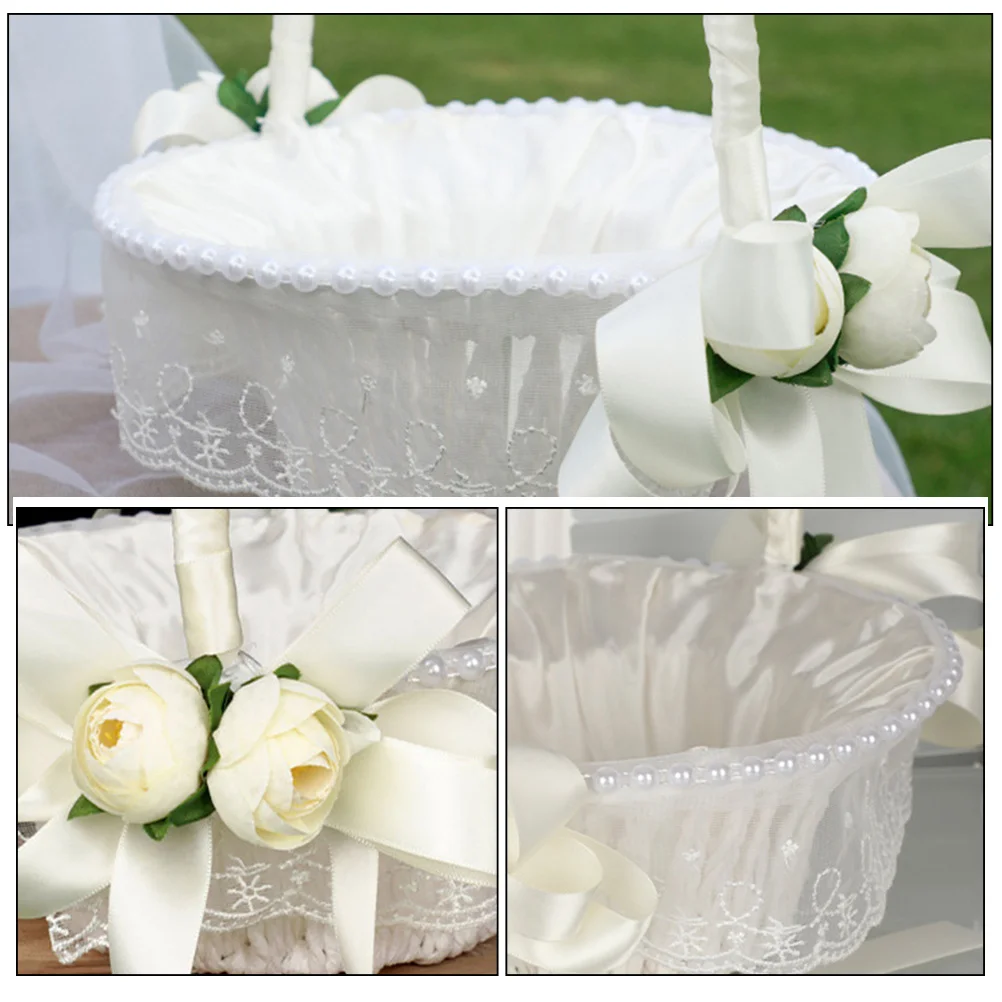 

Delicate Woven Flower Basket Romantic Ribbon Design Wedding Ceremony Rustic Gift Favor Holder Elegant Party Decoration