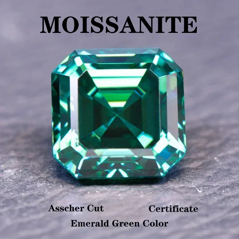 

N-Wholesale Moissanite Asscher Cut Natural Emerald Green Color VVS1 Charms Gemstone DIY Ring Necklace Earrings Main Materials C