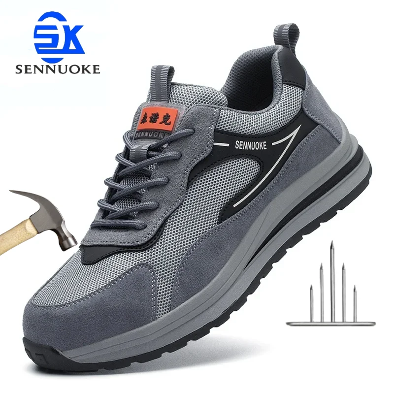 Zapatos de seguridad para el trabajo para hombre, zapatillas deportivas ligeras con dedos de acero, protección de tenis para los pies, originales