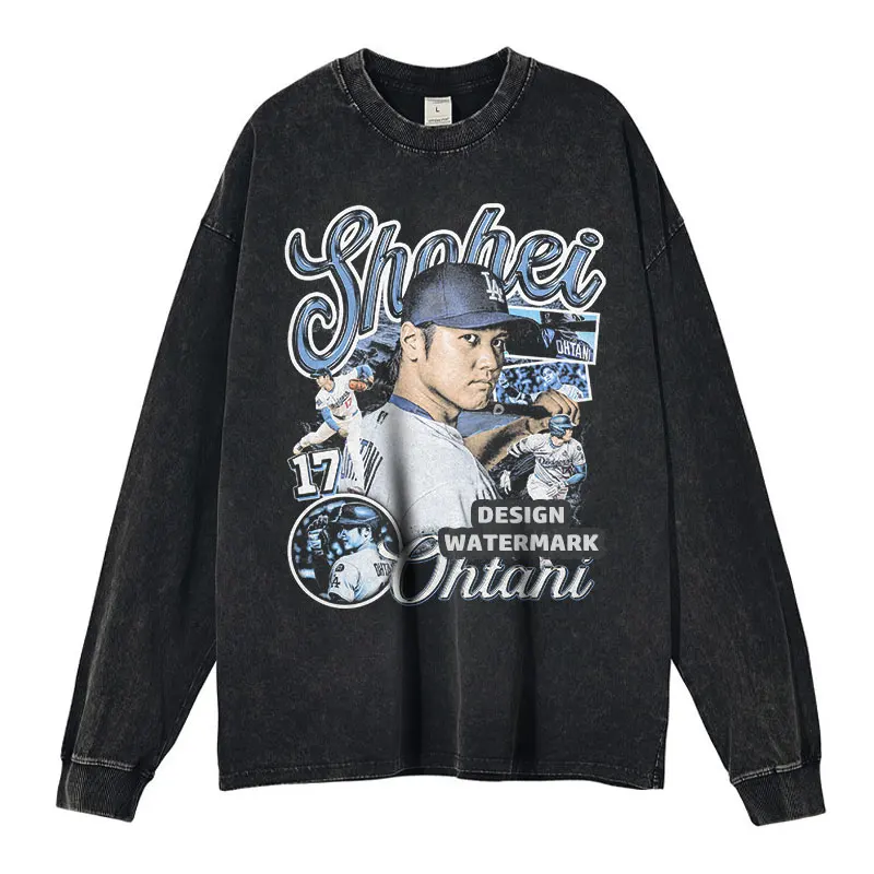 

Футболка с длинными рукавами Shohei Ohtani, винтажный потертый свитшот для бейсболиста, свитер Y2K, пуловер с принтом DTG, одежда больших размеров