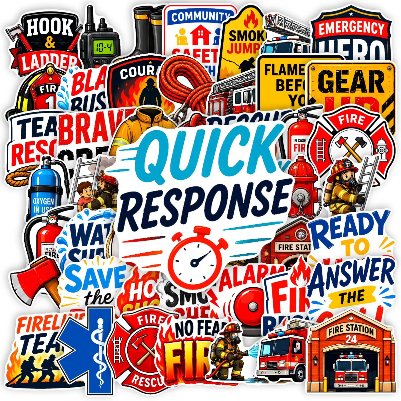 50/30 Sheets Matte Firefighting Themed Decorative Stickers, Waterproof & Scratch Resistant, Creative Unique Decals