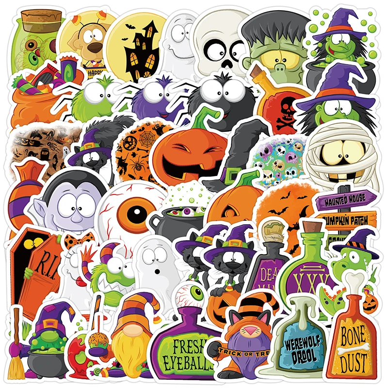 50PCS Retro Halloween Pumpkin Skull Graffiti Stickers Waterproof Decals for Laptop Helmet Skateboard Aesthetics Decorative Toys