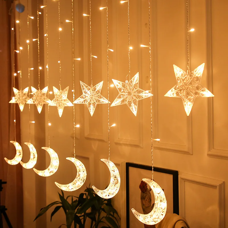 

3.5m Hanging Led Moon Star Ramadan Light Curtain String Decoration Kareem Muslim Party Eid Mubarak Gift Decor
