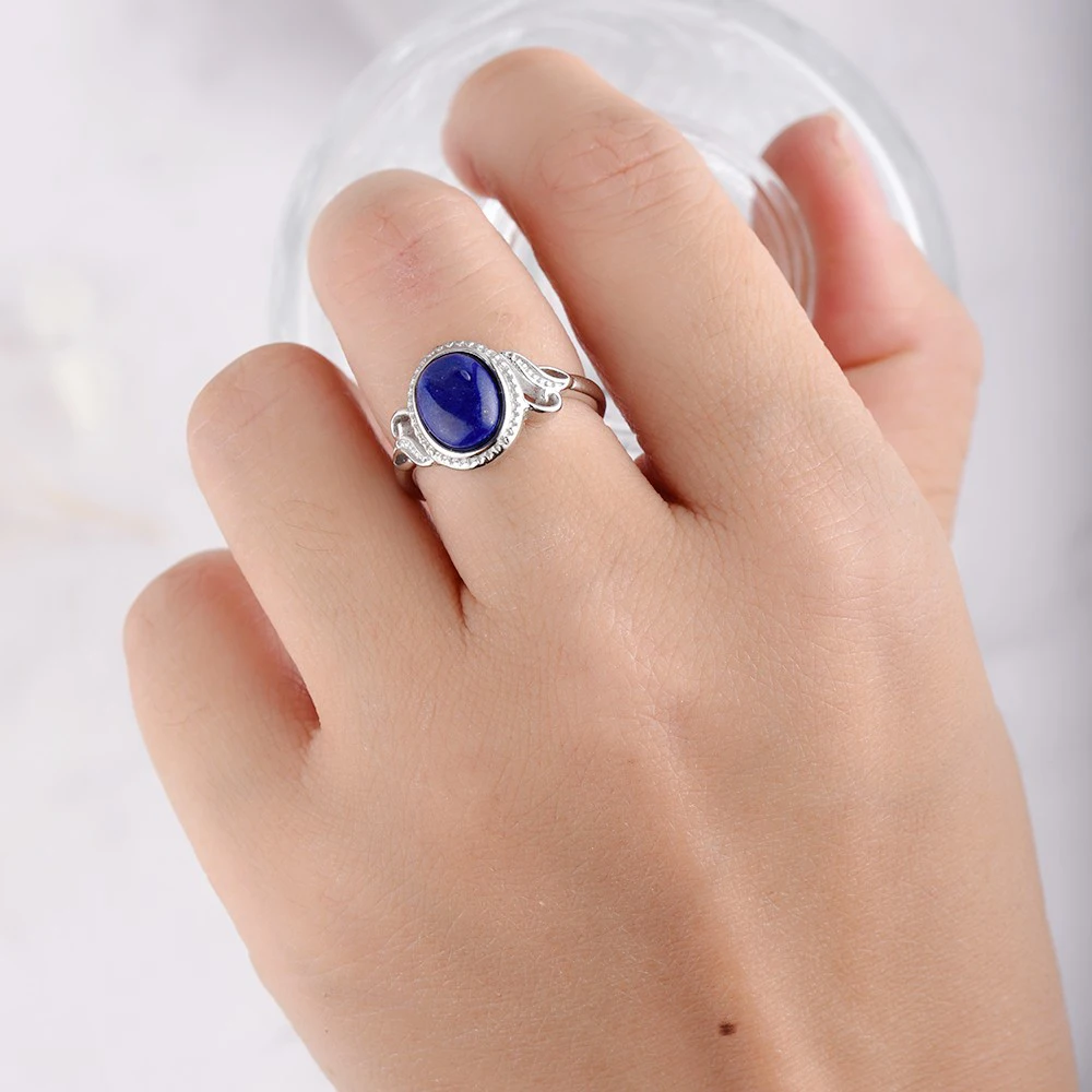 ITSMOS Natural Lapis Rings Silver Plated Copper Oval Stone Lapis Lazuli Band Rings Dainty Luxury Jewelry for Women Gift