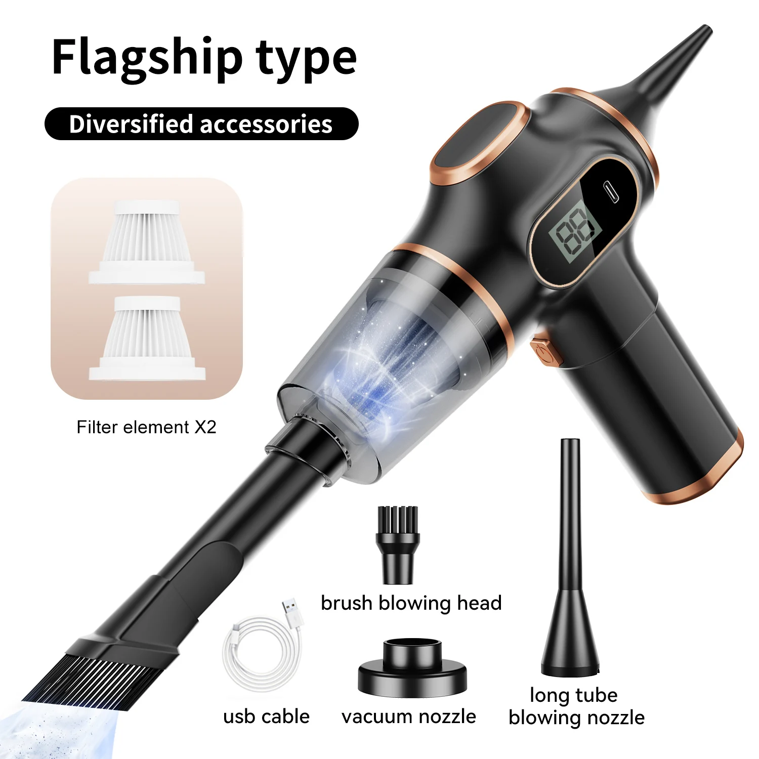 Black NEW ABS Wireless Car Vacuum Cleaner Home Appliance Sofa Office High-Power