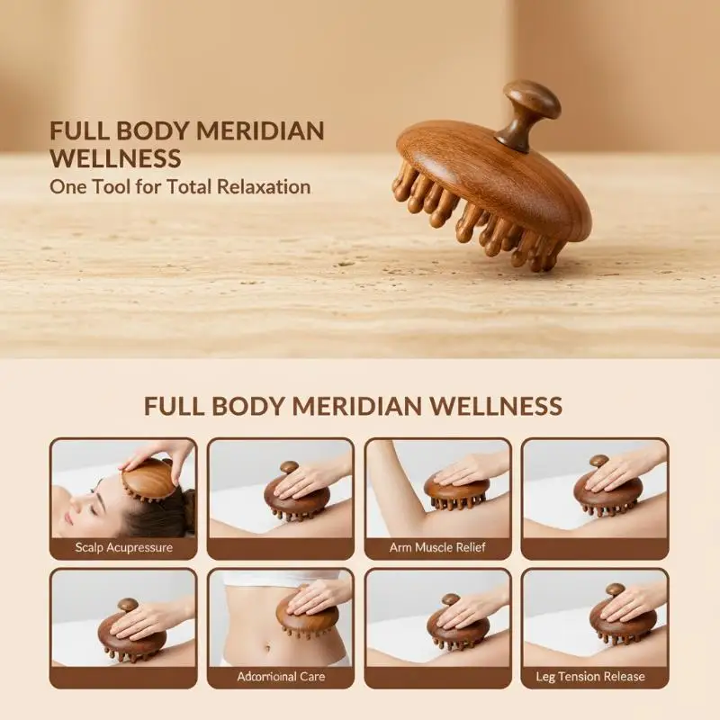 Wood Therapy Massage Comb Hand Polished Natural Sandalwood Scalp Massager for Women Men Hair Growth Stimulation