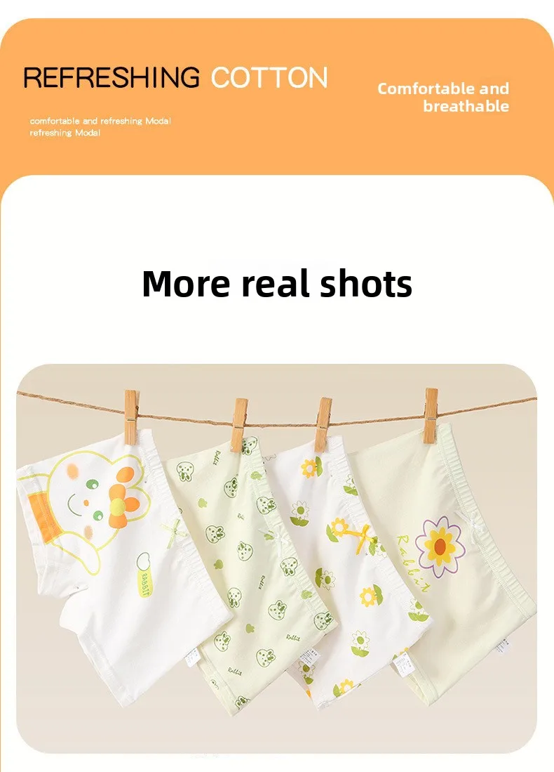 4er-Pack 7A Antibakterielle Mädchen-Baumwoll-Boxershorts mit Cartoon-Print, atmungsaktive Unterwäsche für große Kinder, kein Hochrutschen, kein Reiben – Detail 9
