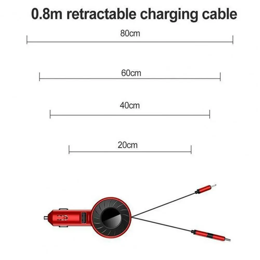 Fine Workmanship Portable 3-in-1 Phone Car Charger with Telescopic Charging Cable Car Accessories