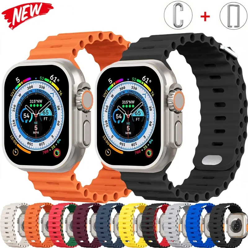 Apple için okyanus kayış izle Ultra/2 bant 49mm 10 42/46mm9 8 7 45mm 41mm silikon bilezik iWatch 6 5 4 3 SE 44mm 40mm 42mm bant