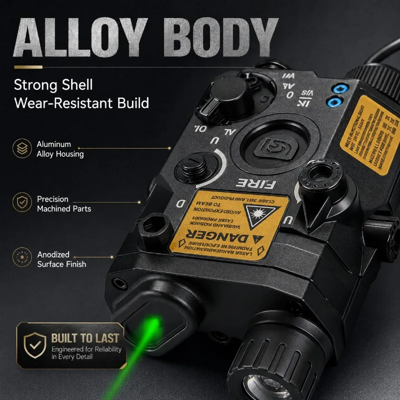 Portable Outdoor Red‑Green Beam Locator & Bright Torch with Dual Control Wire
