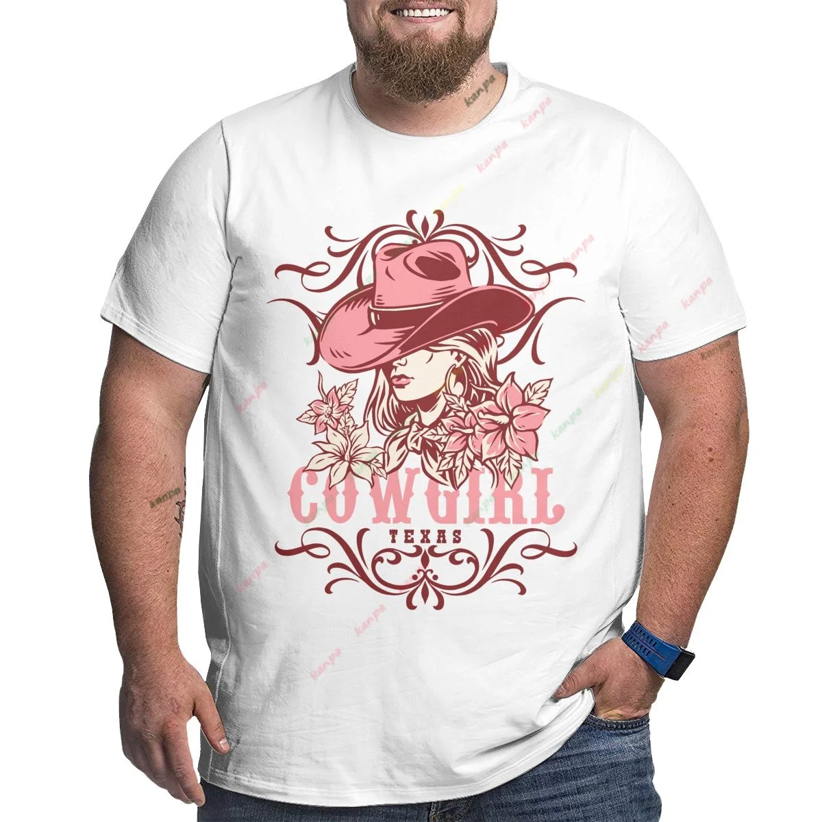 Moisture Wicking Tee Men 100% Cotton Plus Size Loose Sport Top 6xl White Western Cowboy Graphic T-Shirt 5xl White