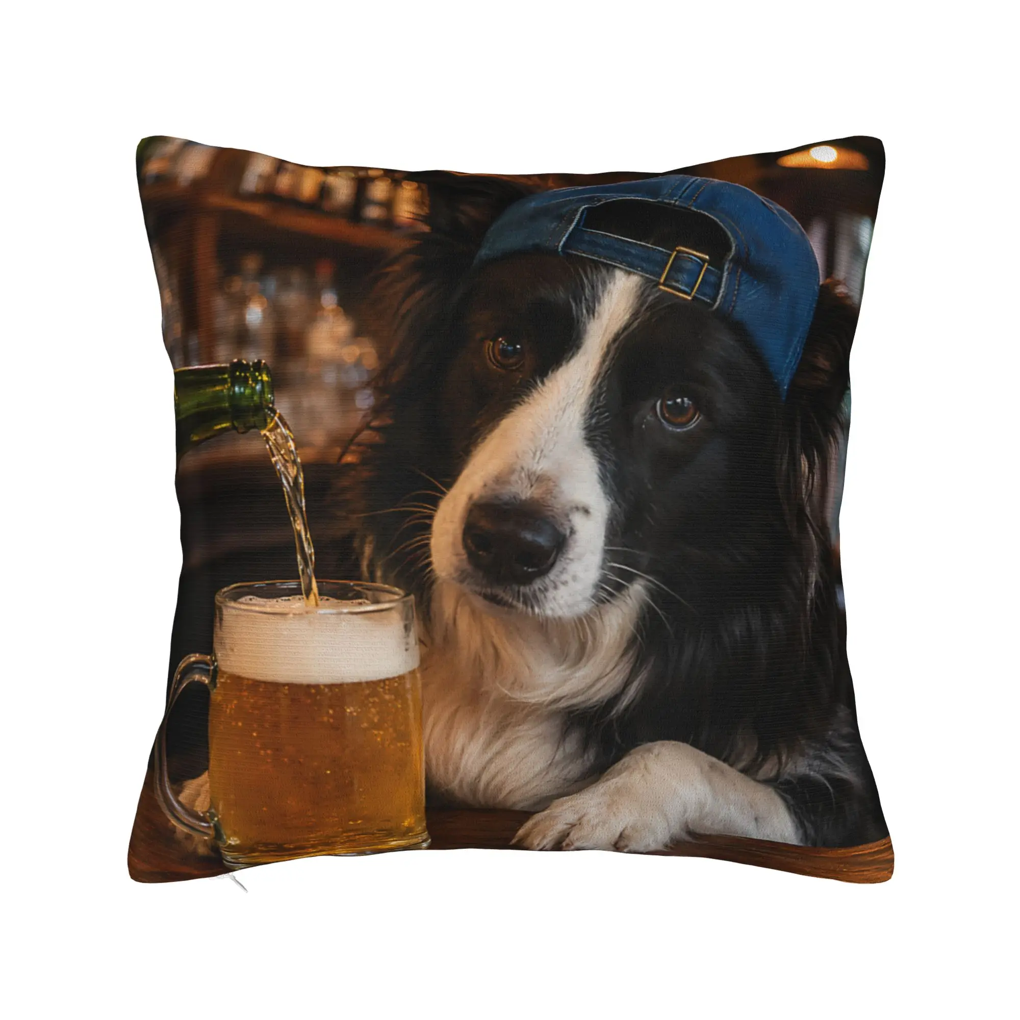 Border Collie Drinking Beer Funny Dog Meme  Pillowcases Merch Printed Cushion Cover Decor  Pillow Case Cover Home Multi Size